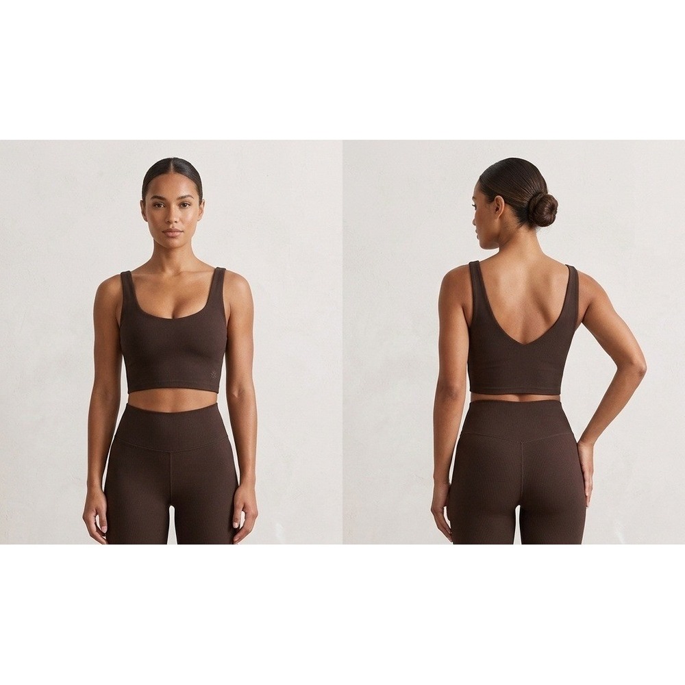 Aerie Ribbed Crop Top Women Small Brown Excellent Sleeveless Scoop Neck Athletic